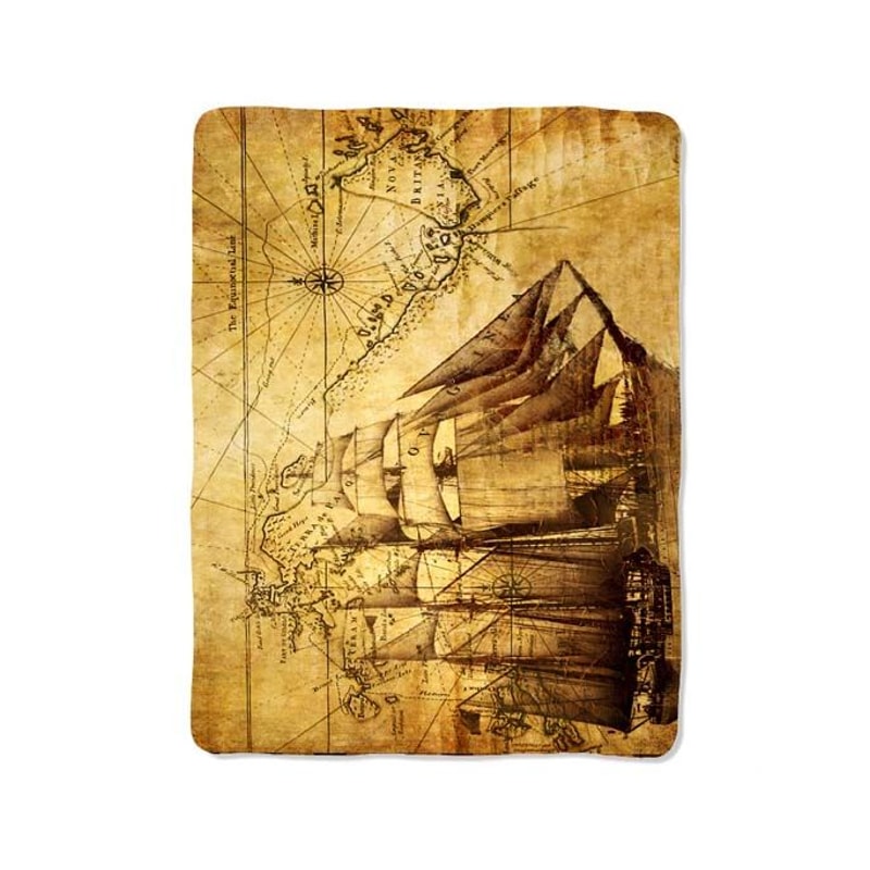 Vintage Ship World Map Blanket 0