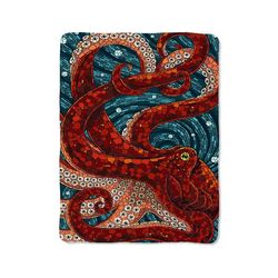 red octopus mosaic 75 blanket