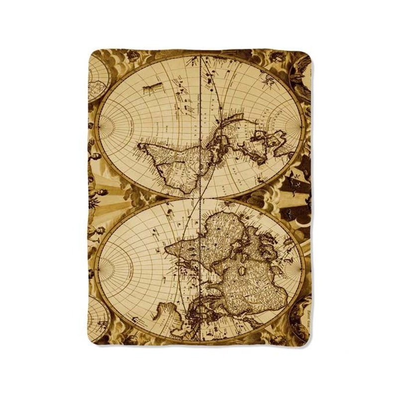 Nauctical Brown World Map Blanket 0