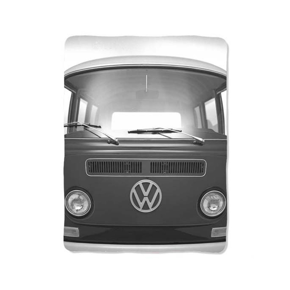 Black White Volkswagen Minibus Print On Blanket 0