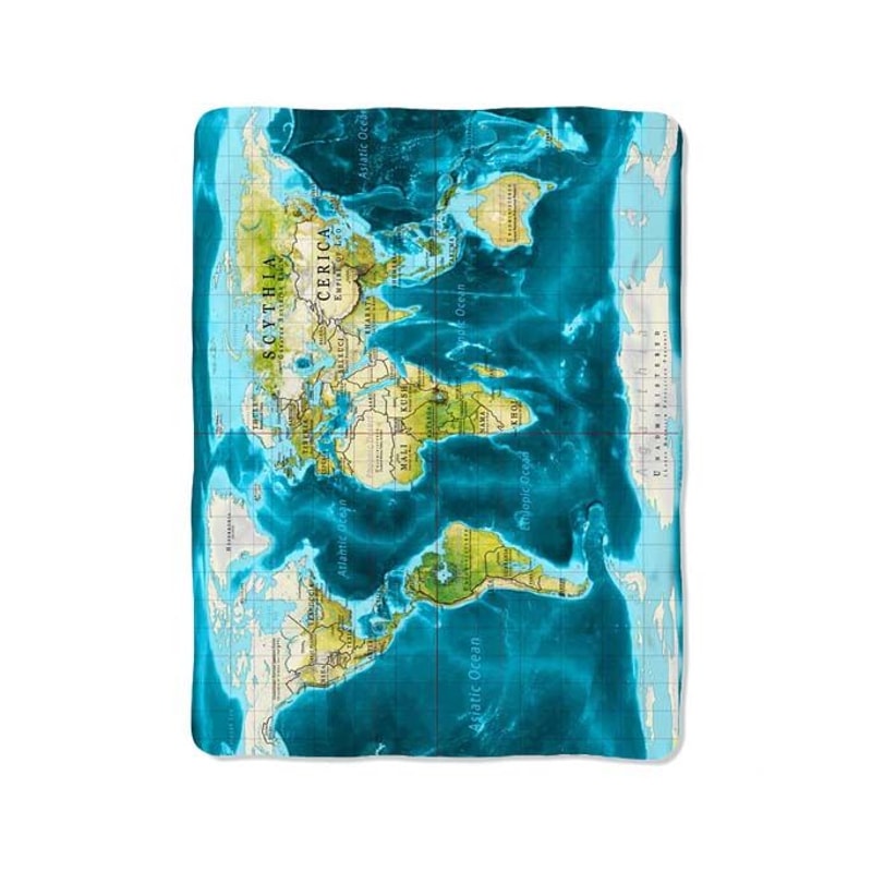 Blue Color World Map Print On Blanket 0