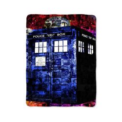 blue tardis photo collage print on blanket