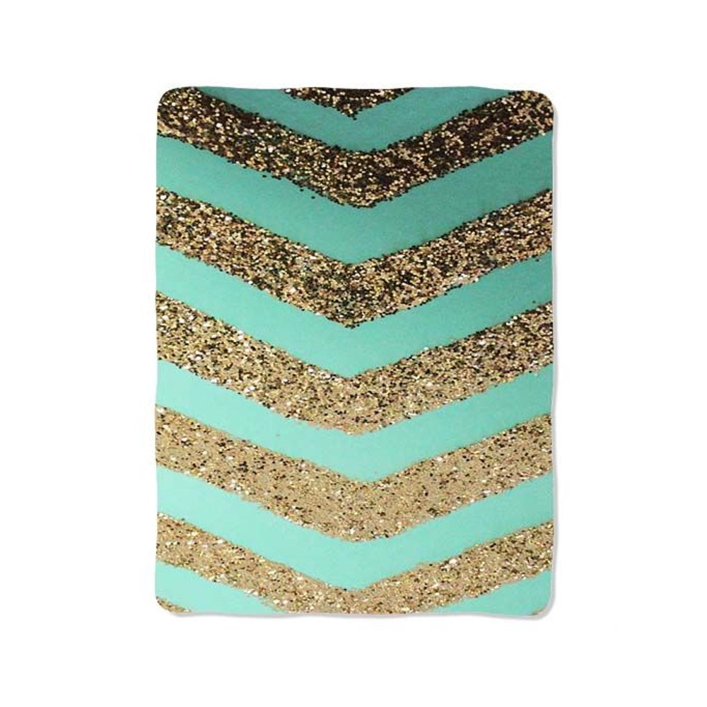 Chevron Mint Gold Glitter Print On Blanket 0