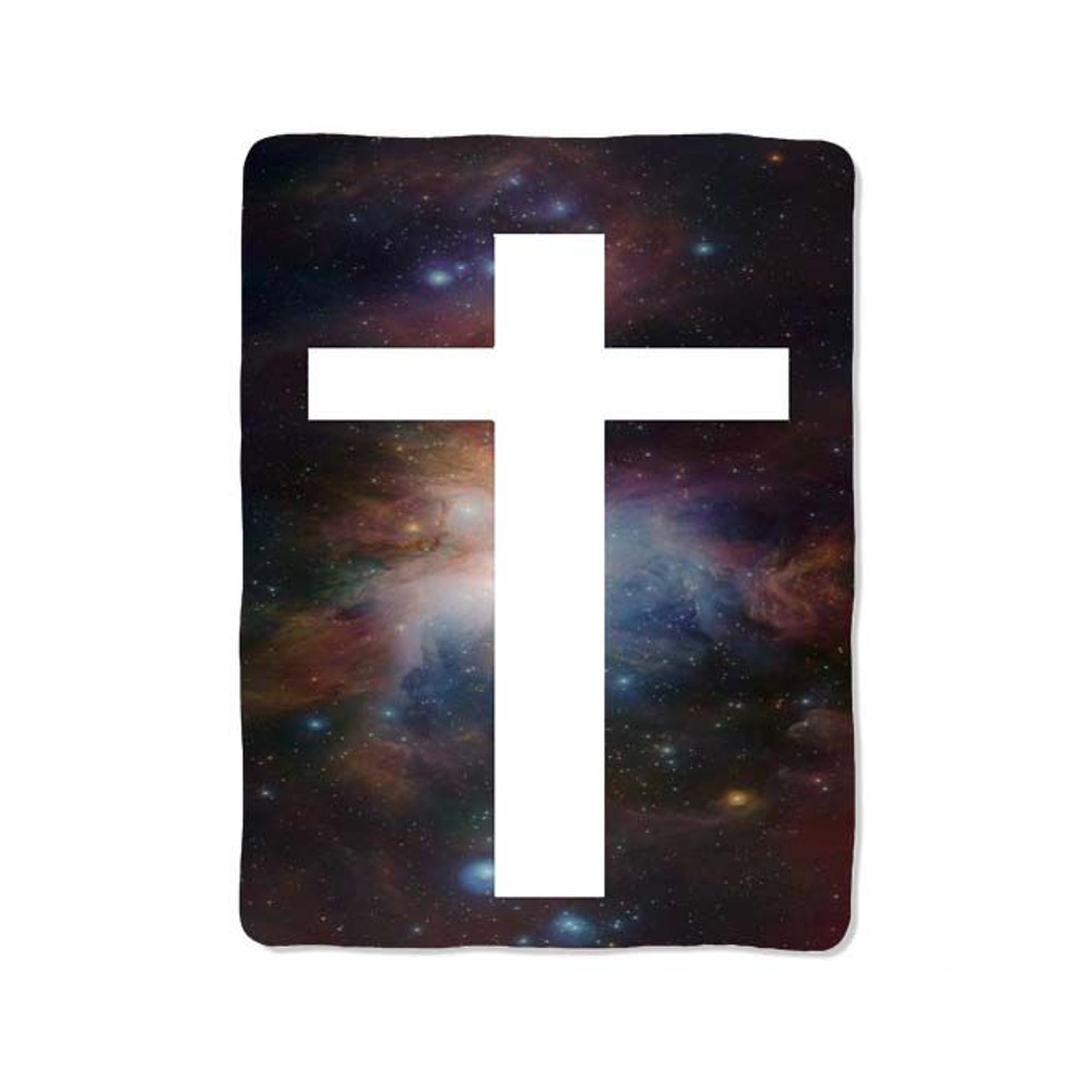 Galaxy Nebula White Cross Print On Blanket 0
