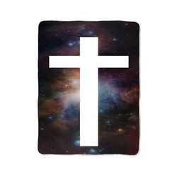 galaxy nebula white cross print on blanket