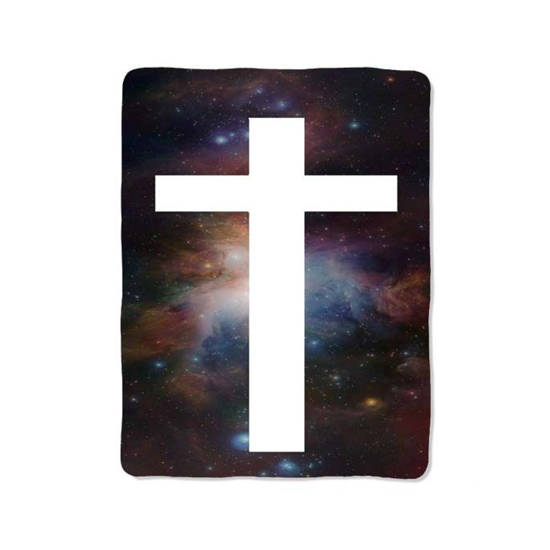 Galaxy Nebula White Cross Print On Blanket 0