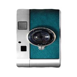 green metalic vintage camera print on blanket