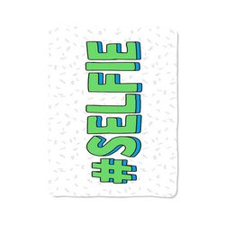 green white selfie print on blanket