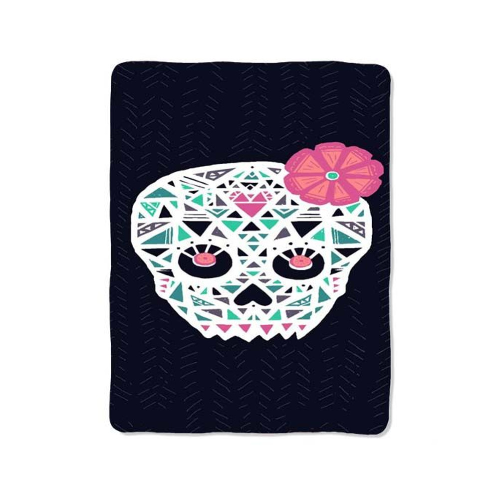 Pink Flower Sugar Skull Print On Blanket 0