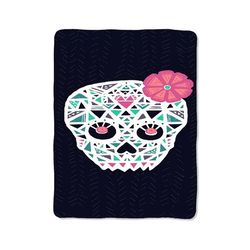 pink flower sugar skull print on blanket