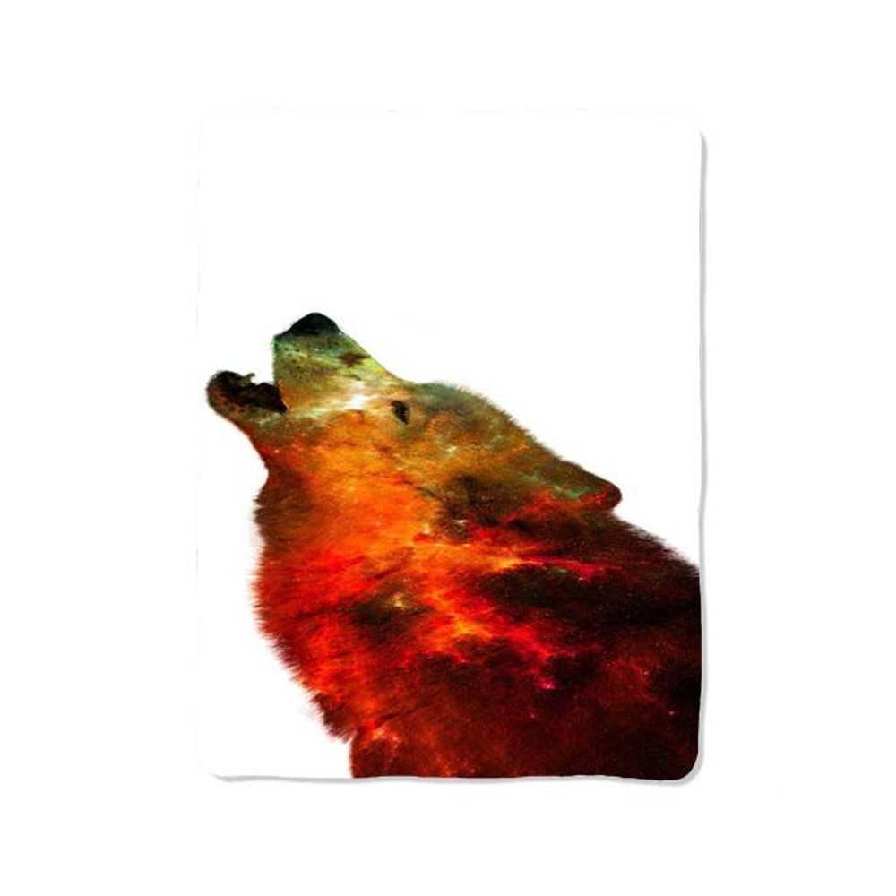 Red Galaxy Wolf Print On Blanket 0