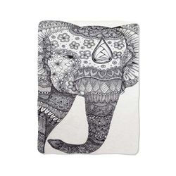 white black elephant aztec art print on blanket
