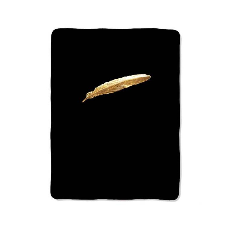 Black Gold Feather Design On Blanket 0
