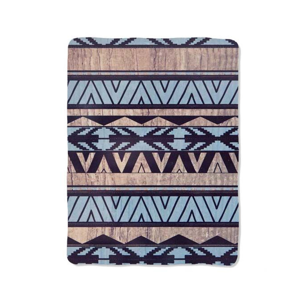 Blue Aztec Pattern Art Wood Design On Blanket 0
