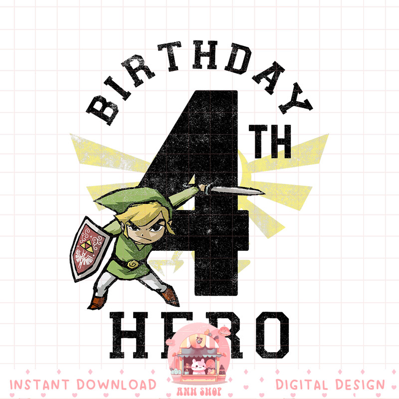 Legend Of Zelda Link 4th Birthday Hero Triforce Logo png, digital download, instant .jpg