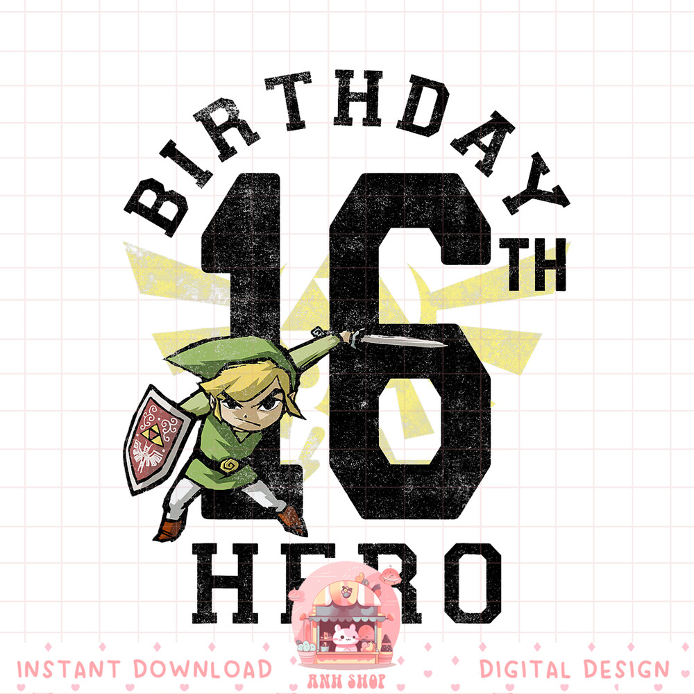 Legend of Zelda Link 16th Birthday Hero Portrait Logo png, digital download, instant .jpg
