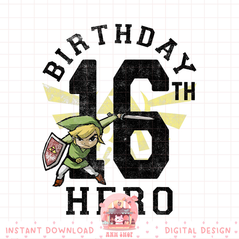 Legend of Zelda Link 16th Birthday Hero Portrait Logo png, digital download, instant .jpg
