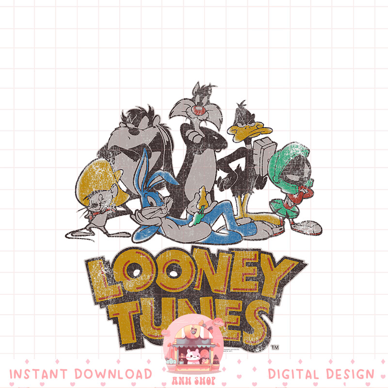 Looney Tunes Group Shot Distressed Darkened Logo png, digital download, instant .jpg