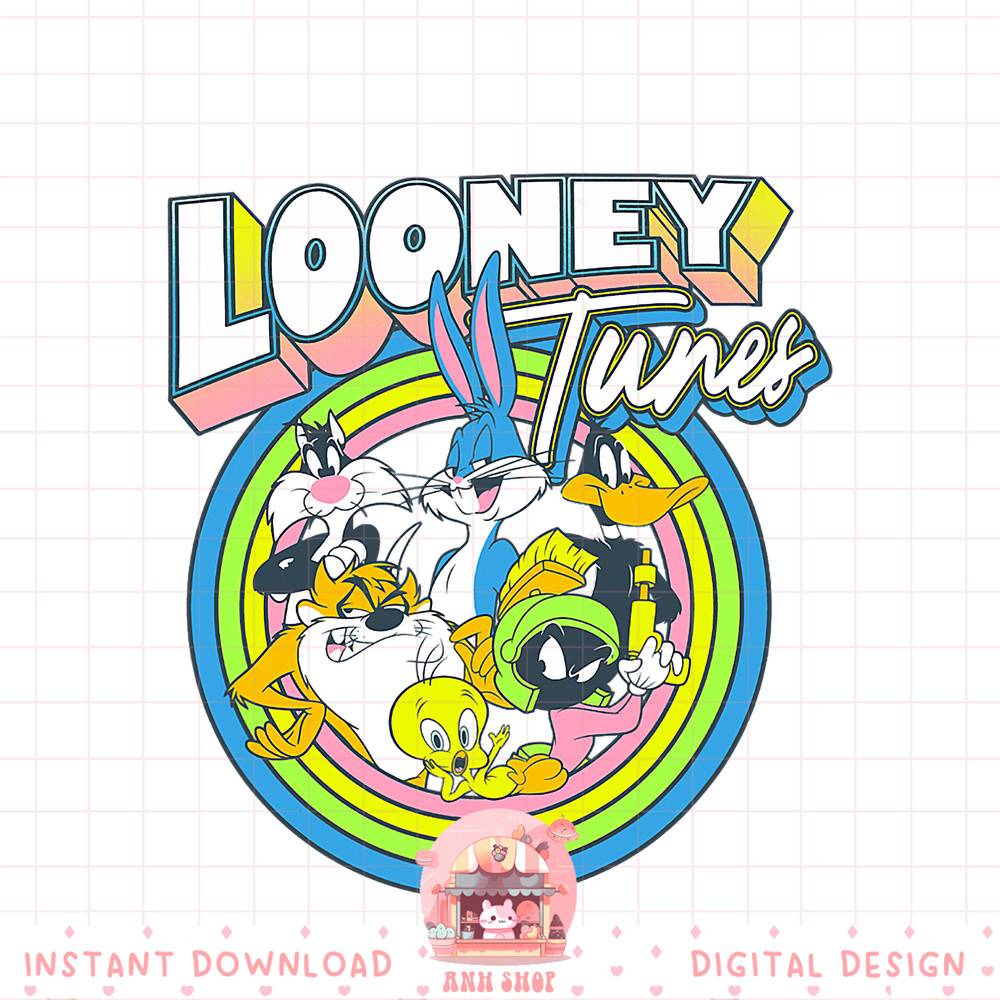 Looney Tunes Group Shot Retro Neon Bullseye png, digital download, instant .jpg