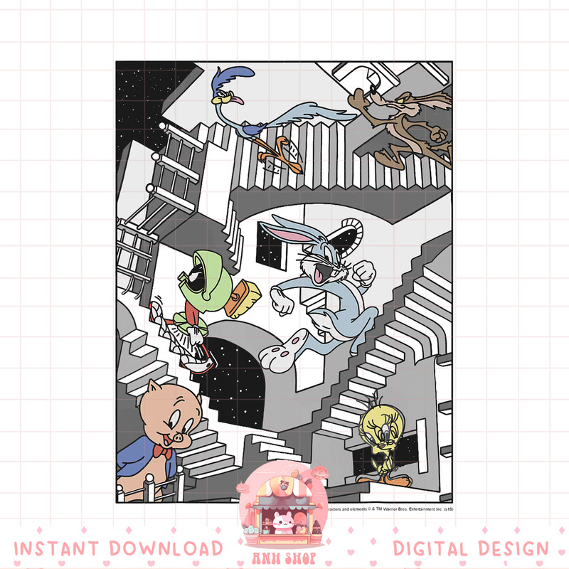 Looney Tunes Group Shot Stairways Portrait png, digital download, instant .jpg