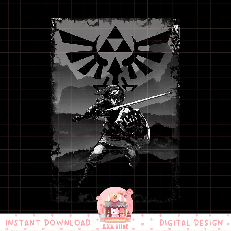Nintendo Zelda Link Battle Ready Greyscaled Graphic png, digital download, instant png, digital download, instant .jpg