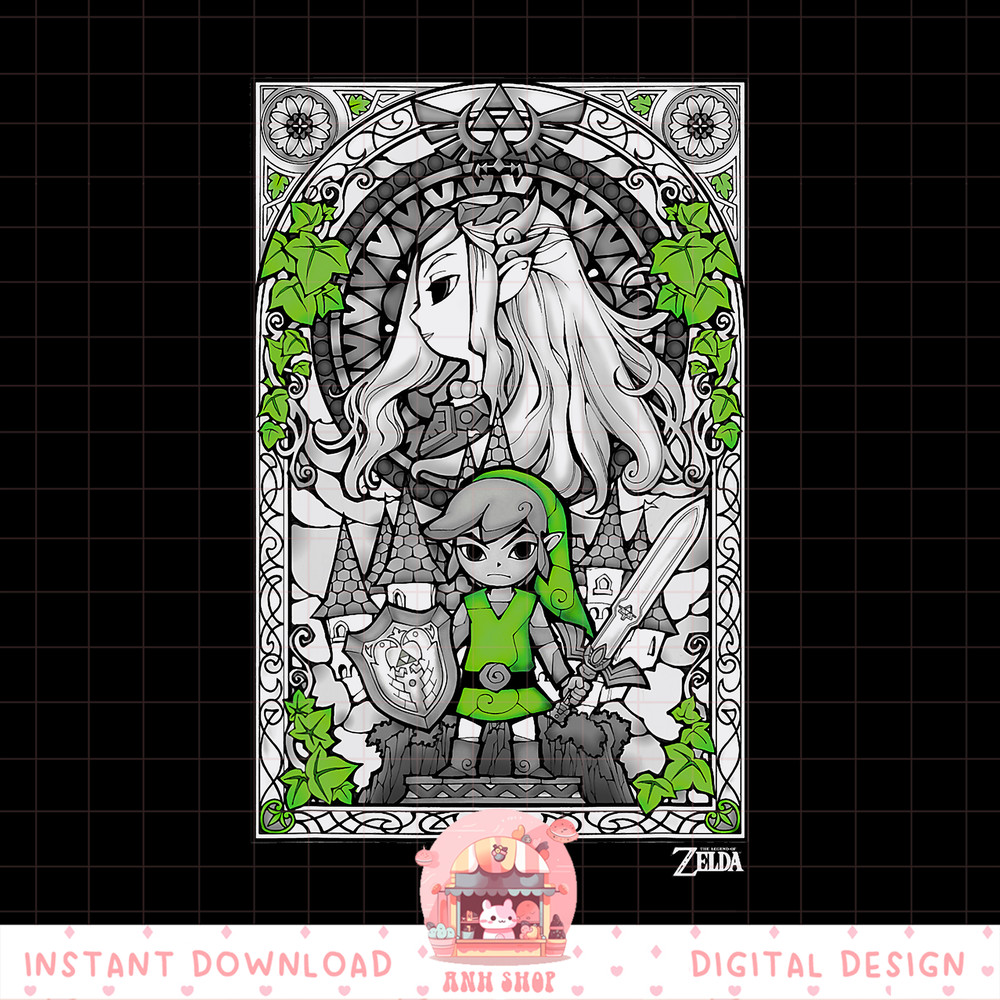 Nintendo Zelda Link Nouveau Stained Glass Graphic png, digital download, instant png, digital download, instant .jpg
