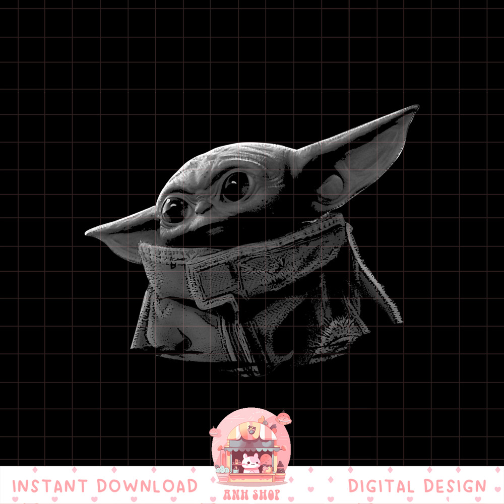 Star Wars The Mandalorian The Child Black _ Grey Portrait png, digital download, instant .jpg