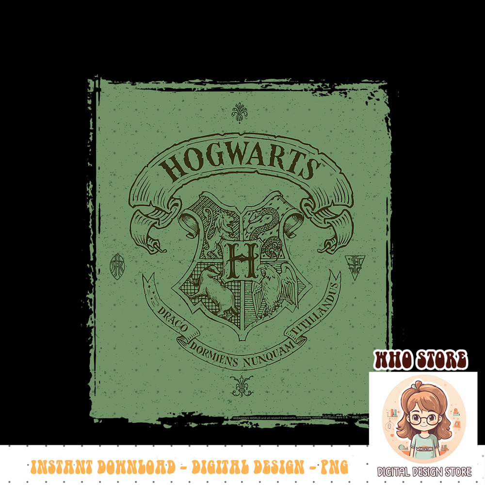 Harry Potter Hogwarts Crest on Green Parchment PNG Download.jpg