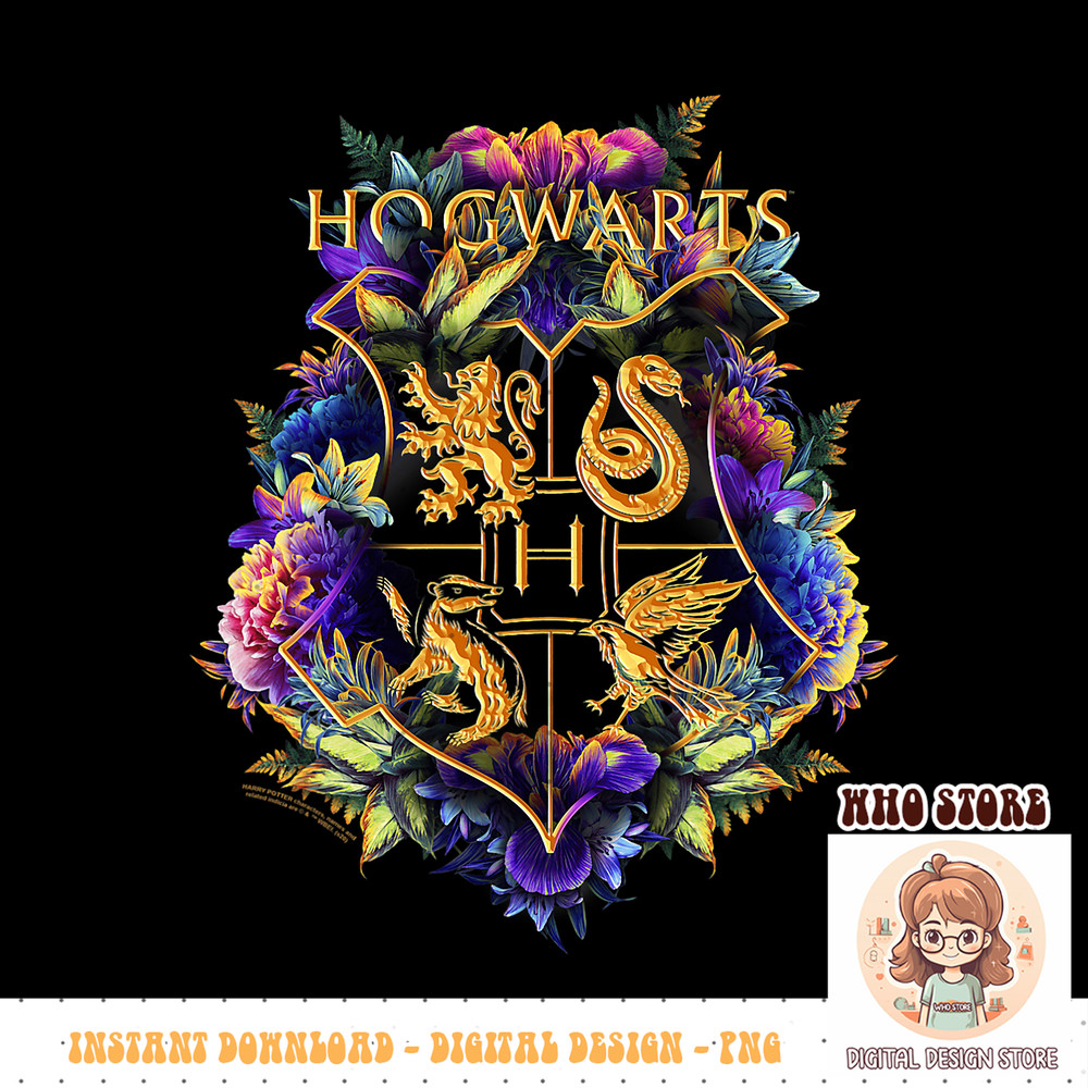 Harry Potter Hogwarts Multi Colored Floral Crest Long Sleeve PNG Download.jpg