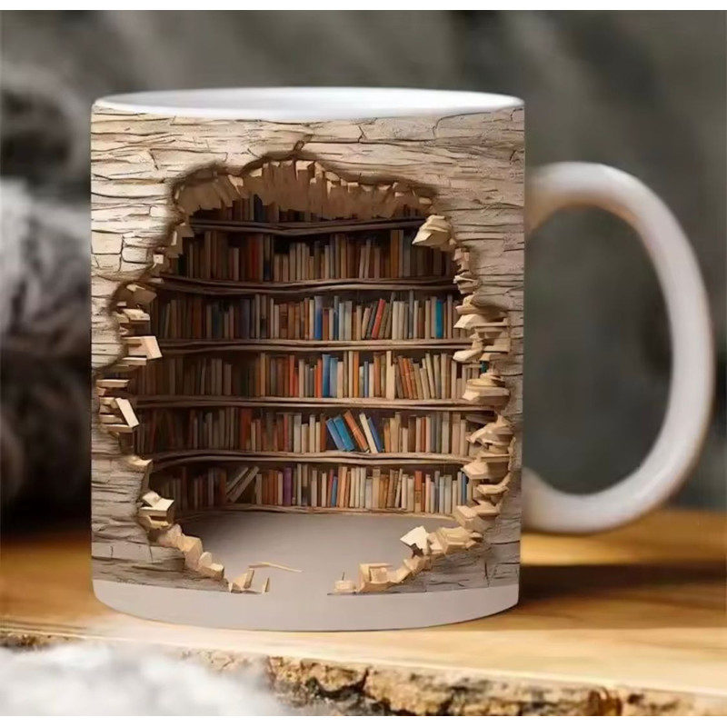 Ceramic 3D Library Bookshelf Mug 0