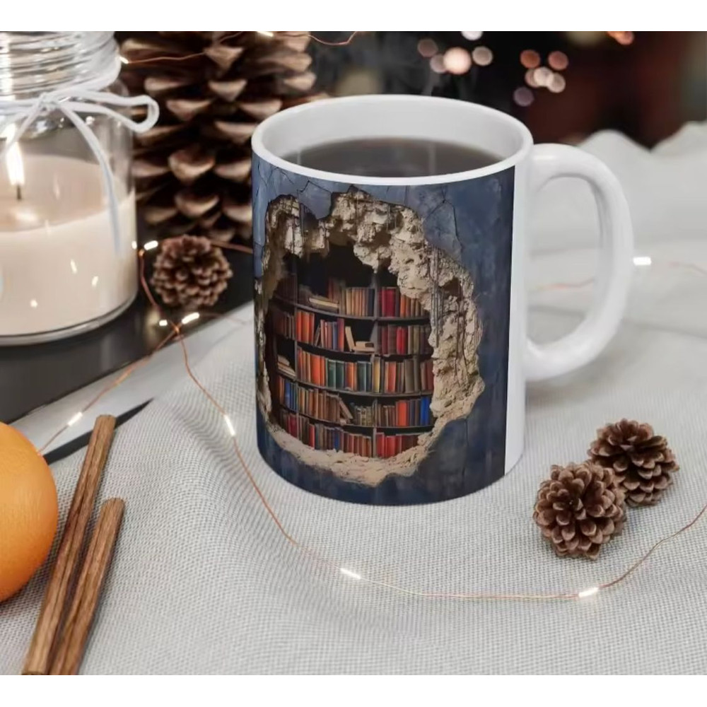 Ceramic 3D Library Bookshelf Mug 1