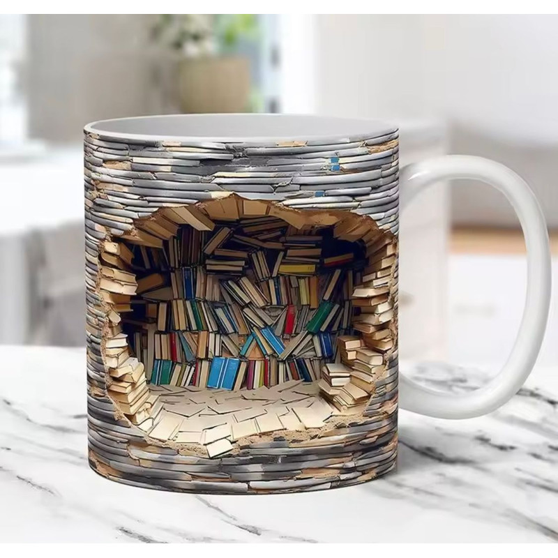 Ceramic 3D Library Bookshelf Mug 3