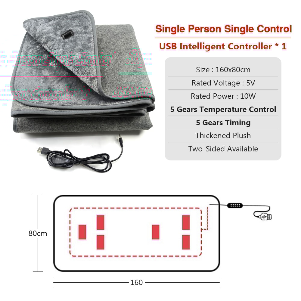 USB Electric Heating Blanket Adjustable Temperature Heating Pad With Timing Plush Winter Warmup Ove 4