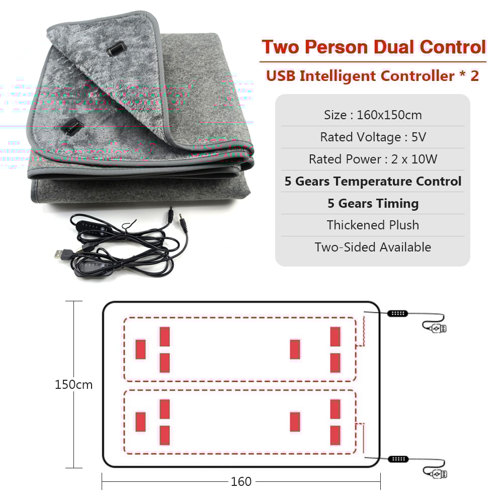 USB Electric Heating Blanket Adjustable Temperature Heating Pad With Timing Plush Winter Warmup Ove 5
