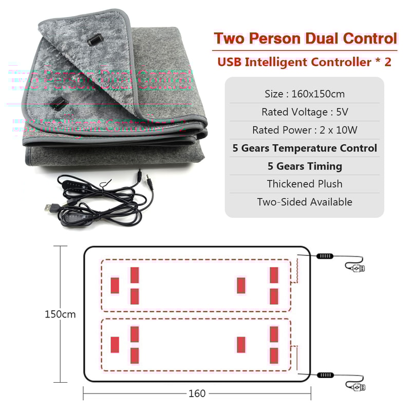 USB Electric Heating Blanket Adjustable Temperature Heating Pad With Timing Plush Winter Warmup Ove 5