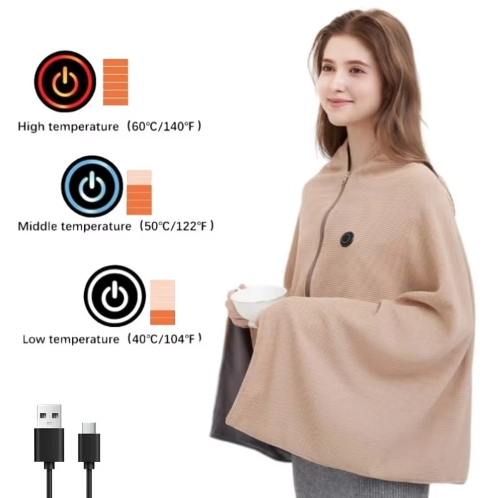 USB Electric Blanket Shawl Portable Warm Blanket With Zipper Fast Heating Winter Home Camping Wrap 1