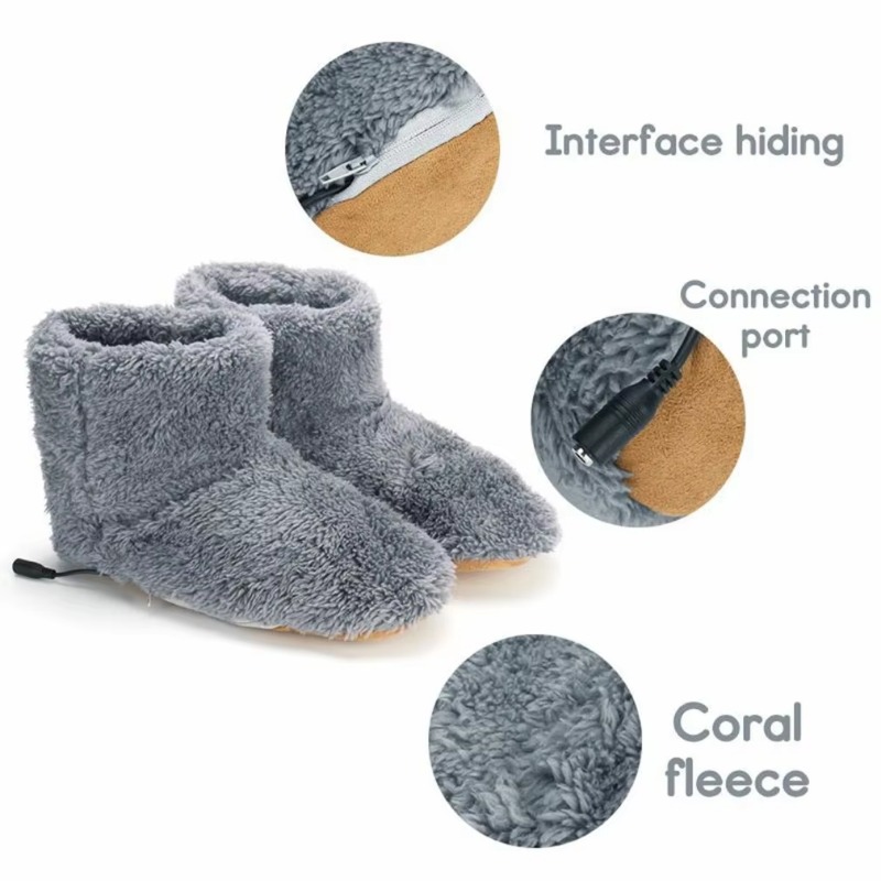 USB Heater Shoes Winter Warm Plush Heating Rechargeable Slippers Electric Snow Boots Foot Warmer 2