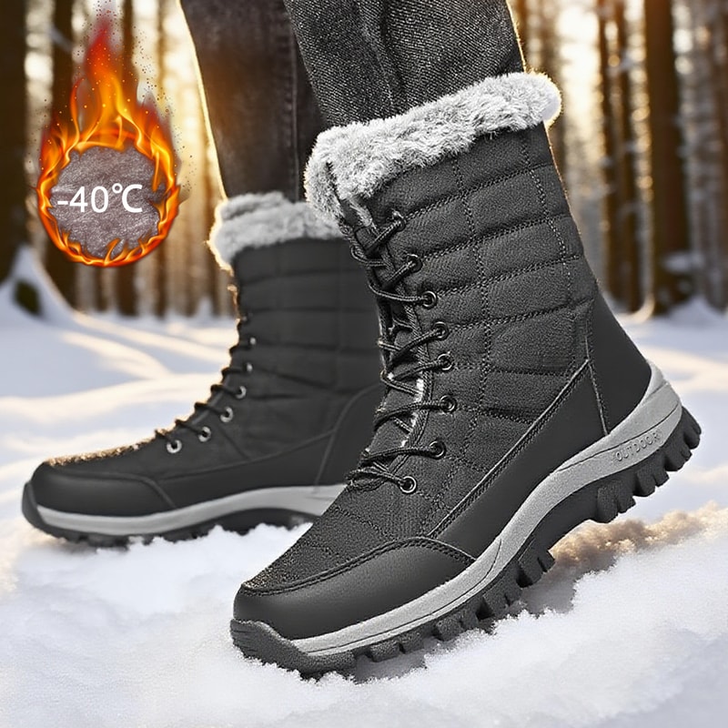 Winter Mens Snow Boots Warm Plush Antislip Outdoor Hiking Boots Womens Midlength Couple Sports Shoe 2