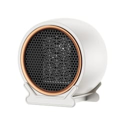 portable desktop space heater with ptc fast heating, dual speed settings, electric warm air blower for home