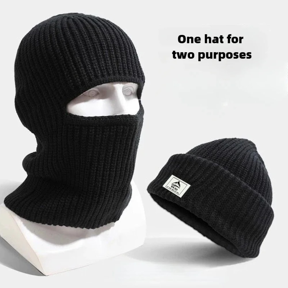 2in1 Winter Mask Beanies Warm Knitted Balaclava Hat Windproof Full Face Ski Bonnet Cycling Earmuffs 2
