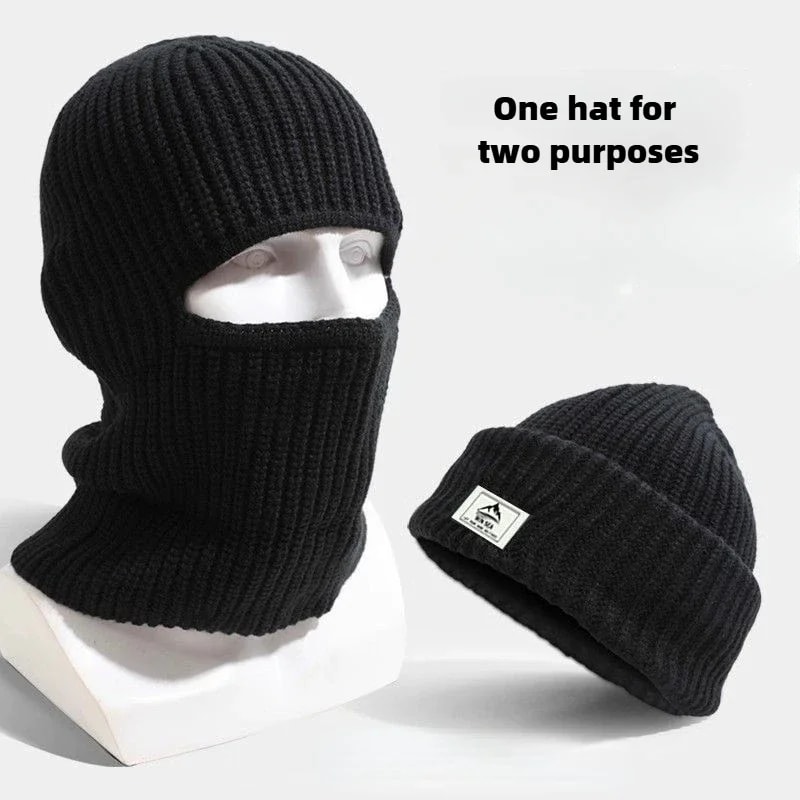 2in1 Winter Mask Beanies Warm Knitted Balaclava Hat Windproof Full Face Ski Bonnet Cycling Earmuffs 2