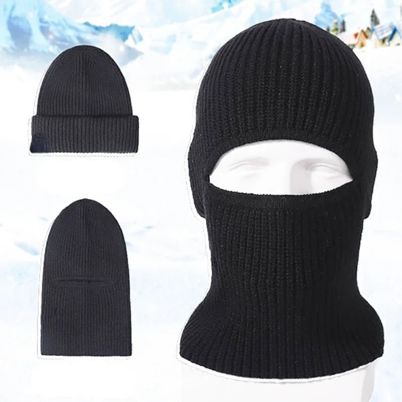 2in1 Winter Mask Beanies Warm Knitted Balaclava Hat Windproof Full Face Ski Bonnet Cycling Earmuffs 4
