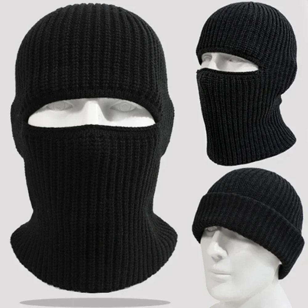 Knitted Thicken Winter 2-in-1 Mask Beanies Hat, Ski Balaclava Full Face Mask, Thermal Windproof Coldproof Running Hat