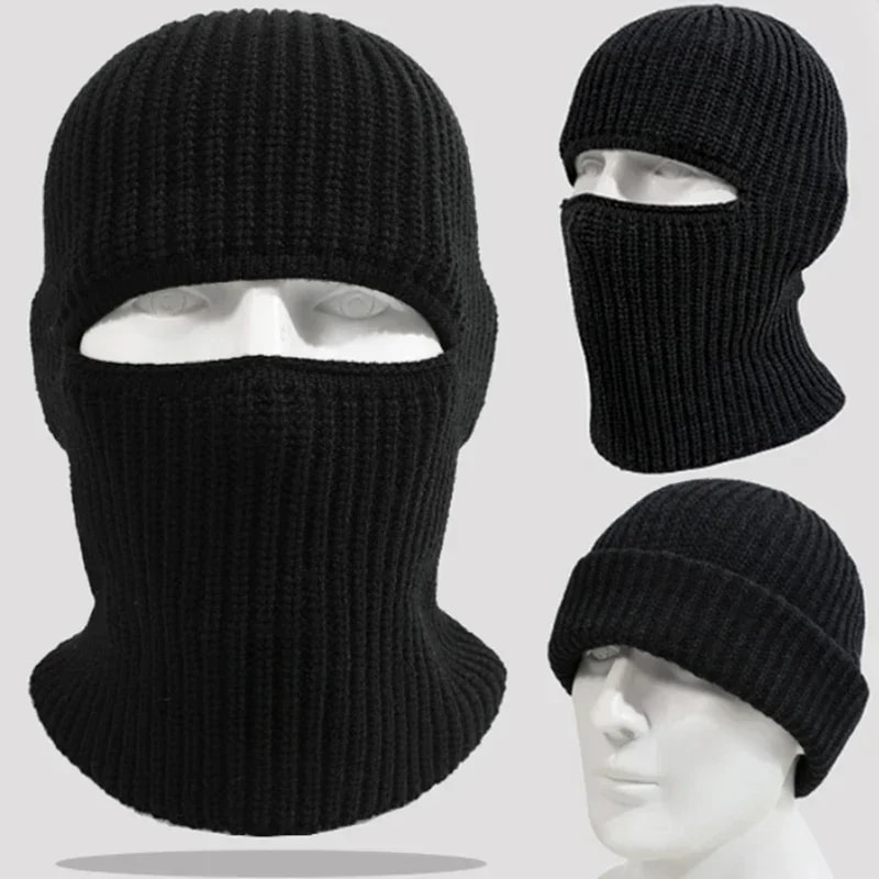 Knitted Thicken Winter 2-in-1 Mask Beanies Hat, Ski Balaclava Full Face Mask, Thermal Windproof Coldproof Running Hat