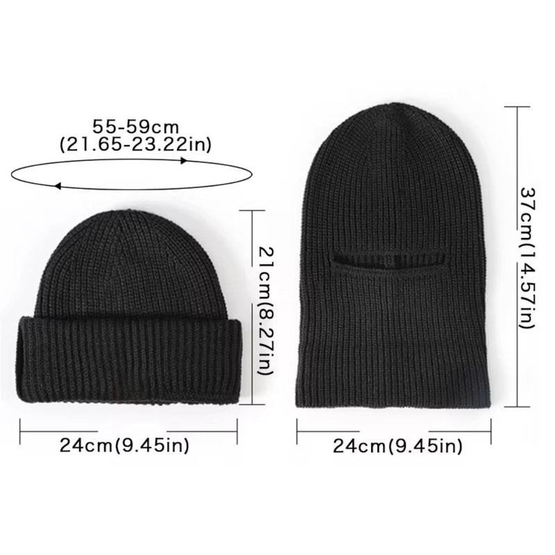 Knitted Thicken Winter 2-in-1 Mask Beanies Hat, Ski Balaclava Full Face Mask, Thermal Windproof Coldproof Running Hat