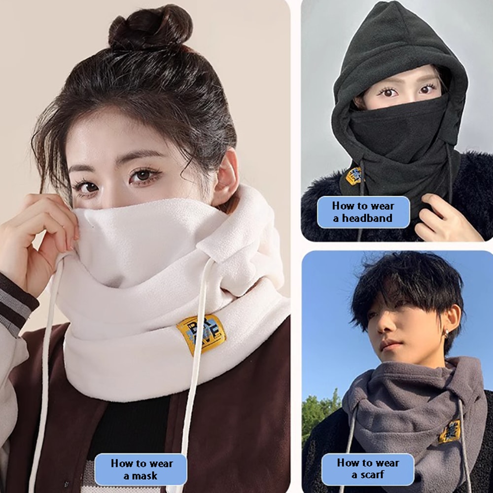 Winter Warm Hooded Hat Windproof Thickened Polar Fleece Ski Cycling Neck Cover Mask For Men Women 1