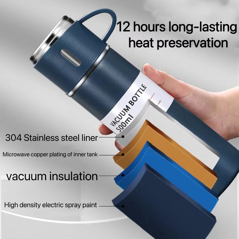 Stainless Steel Vacuum Flask Office Bottle Business Style Thermos Outdoor Hot Water Thermal Insulat
