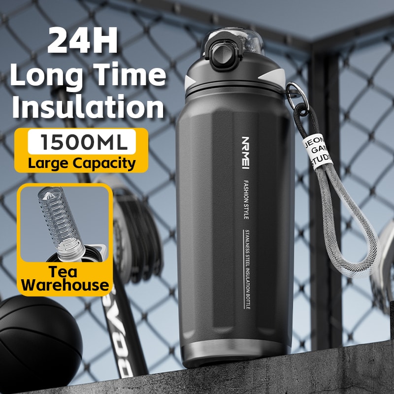 Large Capacity Stainless Steel Thermos Bottle One Button Open Water Bottle With Rope Outdoor Sport 1