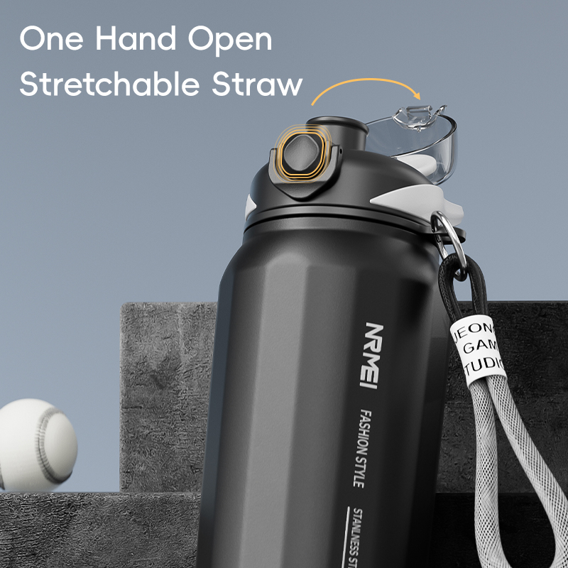 Large Capacity Stainless Steel Thermos Bottle One Button Open Water Bottle With Rope Outdoor Sport 2