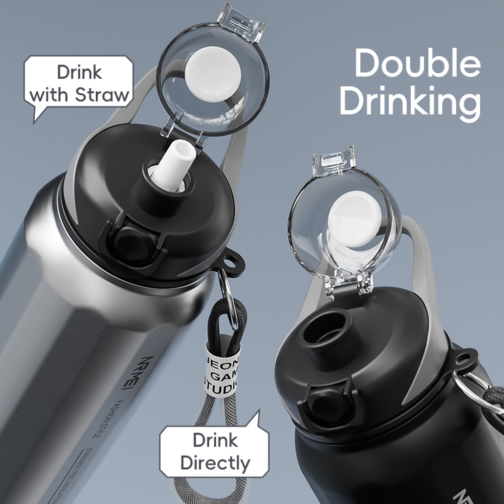 Large Capacity Stainless Steel Thermos Bottle One Button Open Water Bottle With Rope Outdoor Sport 6